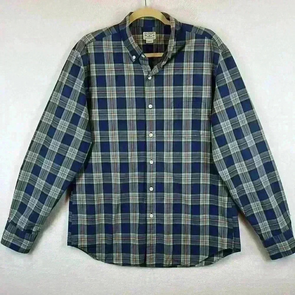 J. Crew Men’s Button-Down Shirt Sz Large Blue/Tan Plaid 100% Cotton - Picture 1 of 12